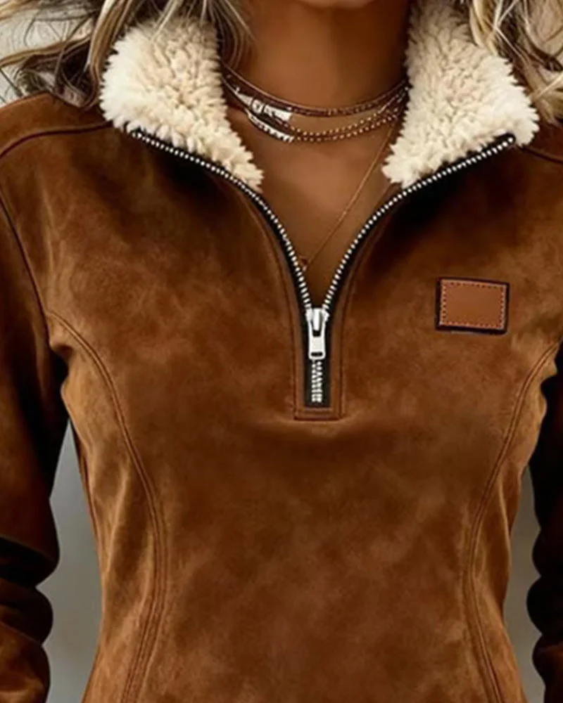 Halb-Zip Kragen Sweatshirt mit asymmetrischem Design und Fransenakzenten - Image 2