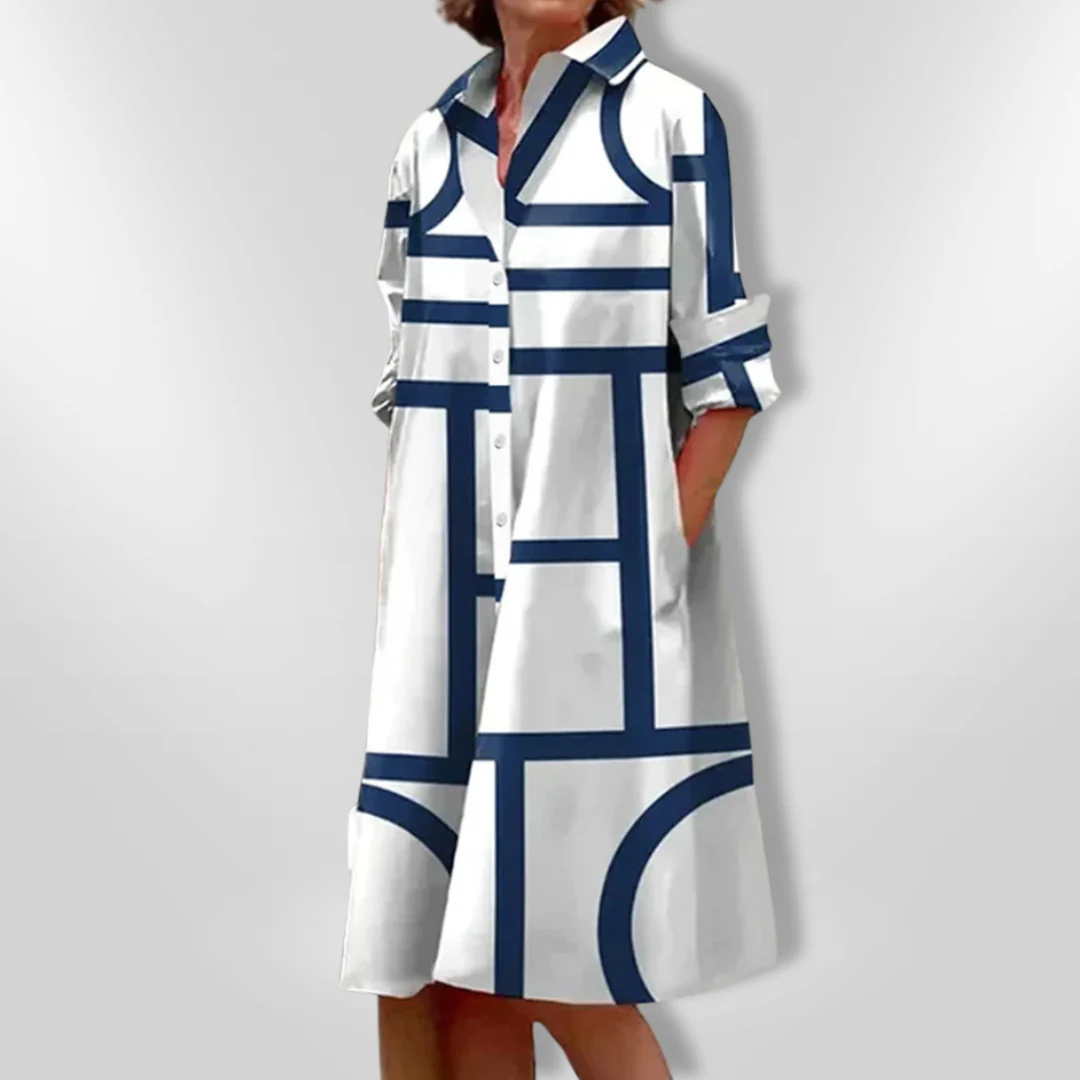 Helena™ - Zeitloses Geometrisches Gemustertes Midikleid - Image 3