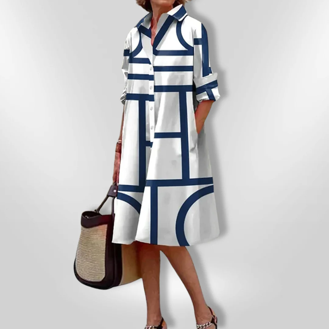 Helena™ - Zeitloses Geometrisches Gemustertes Midikleid - Image 4