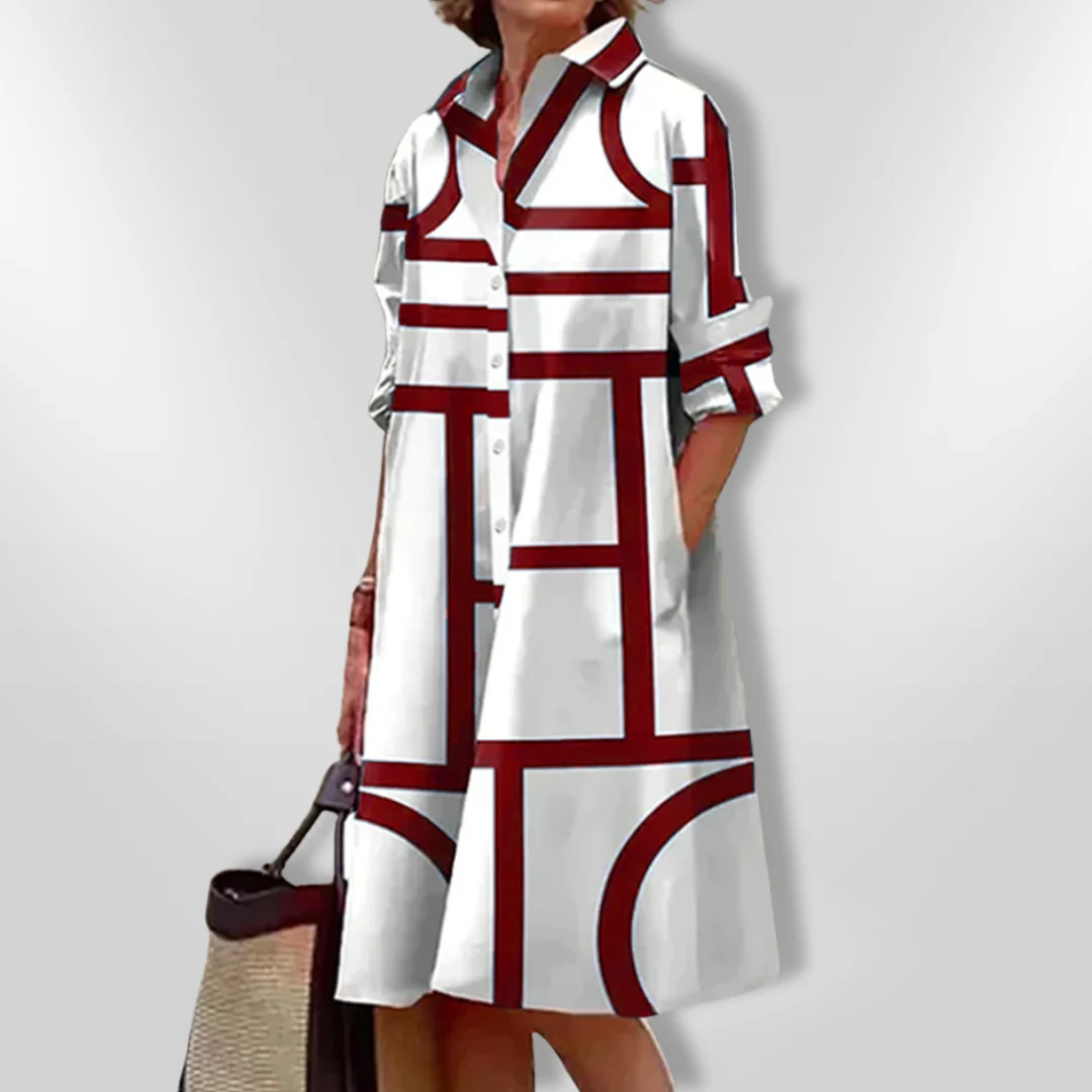 Helena™ - Zeitloses Geometrisches Gemustertes Midikleid - Image 5