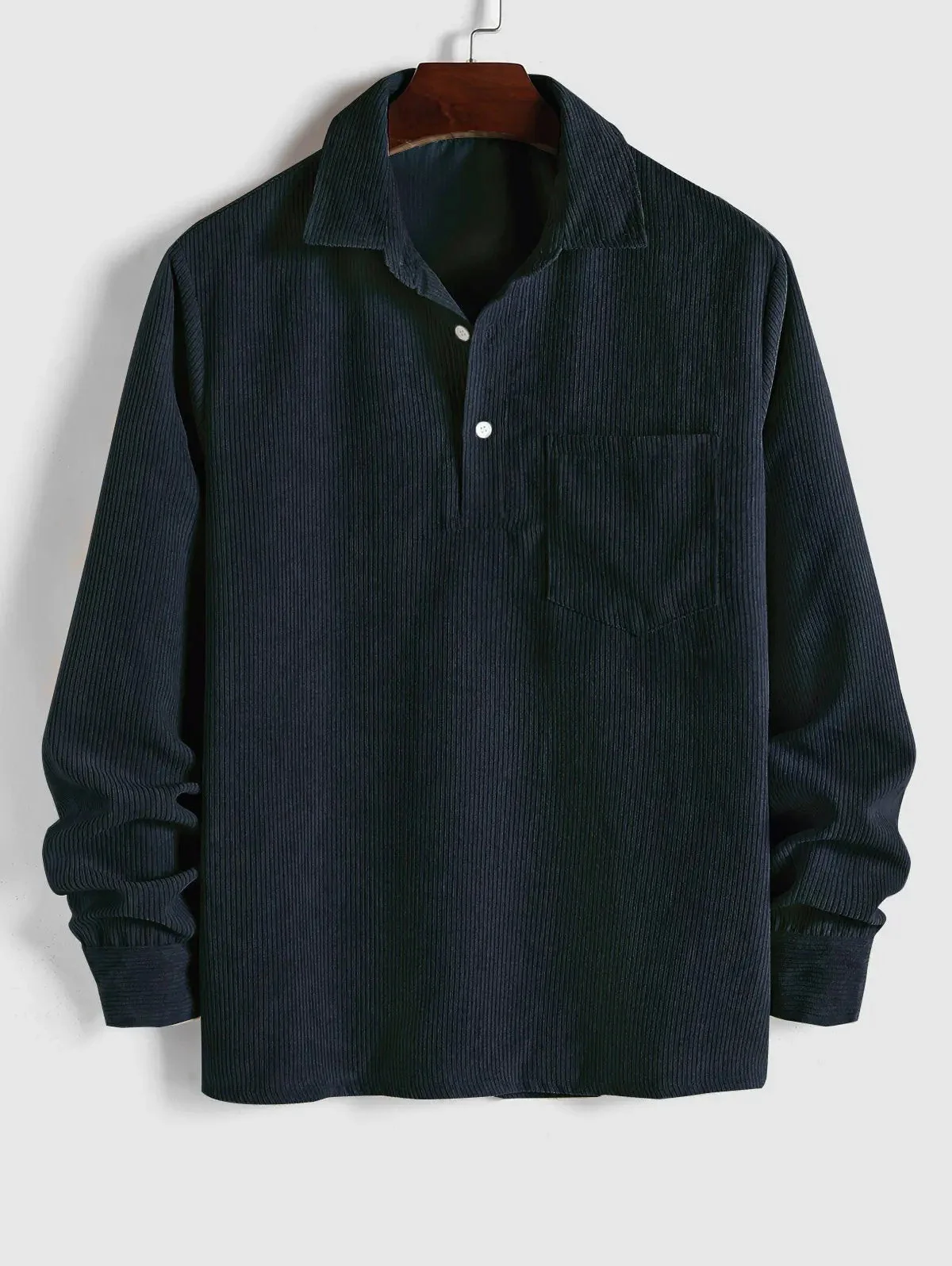 Herren Corduroy Langarmhemd mit halber Knopfleiste
