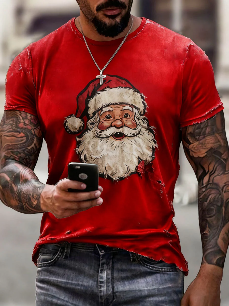Herren Santa Claus Print Freizeit T-Shirt