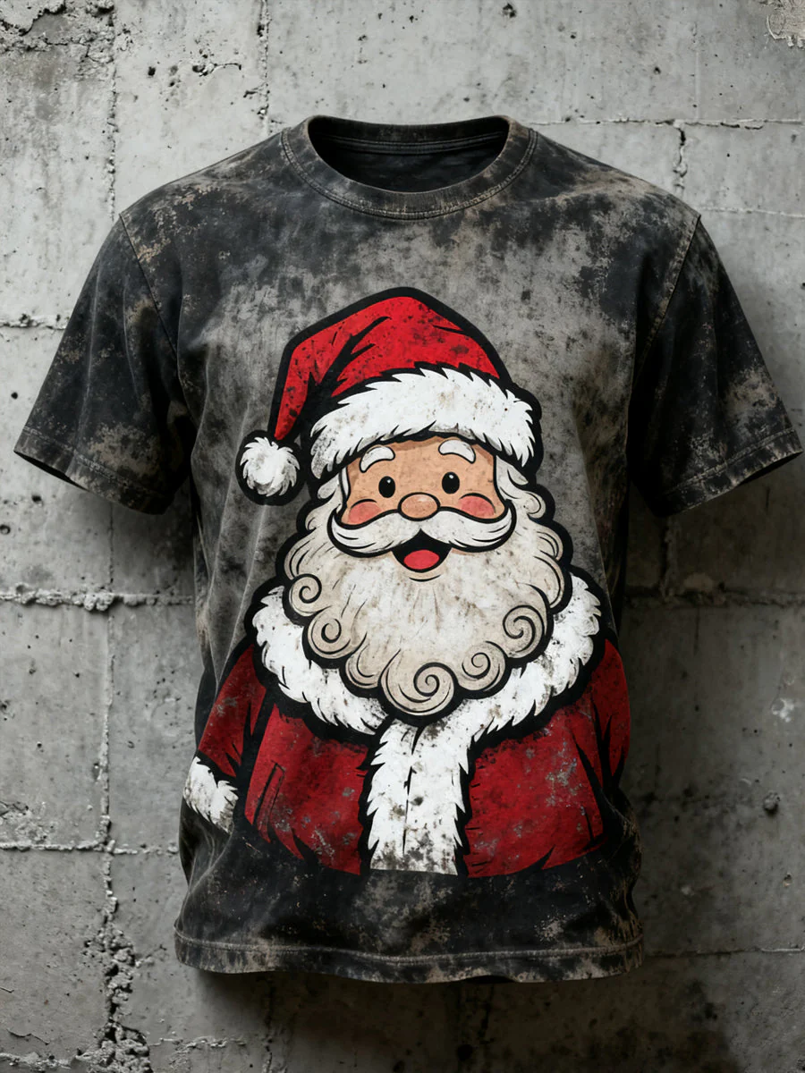 Herren Vintage Weihnachtsmann Druck Casual T-Shirt
