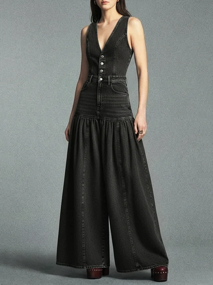 Lässiger Damen-Jeansoverall mit weitem Bein - Image 3