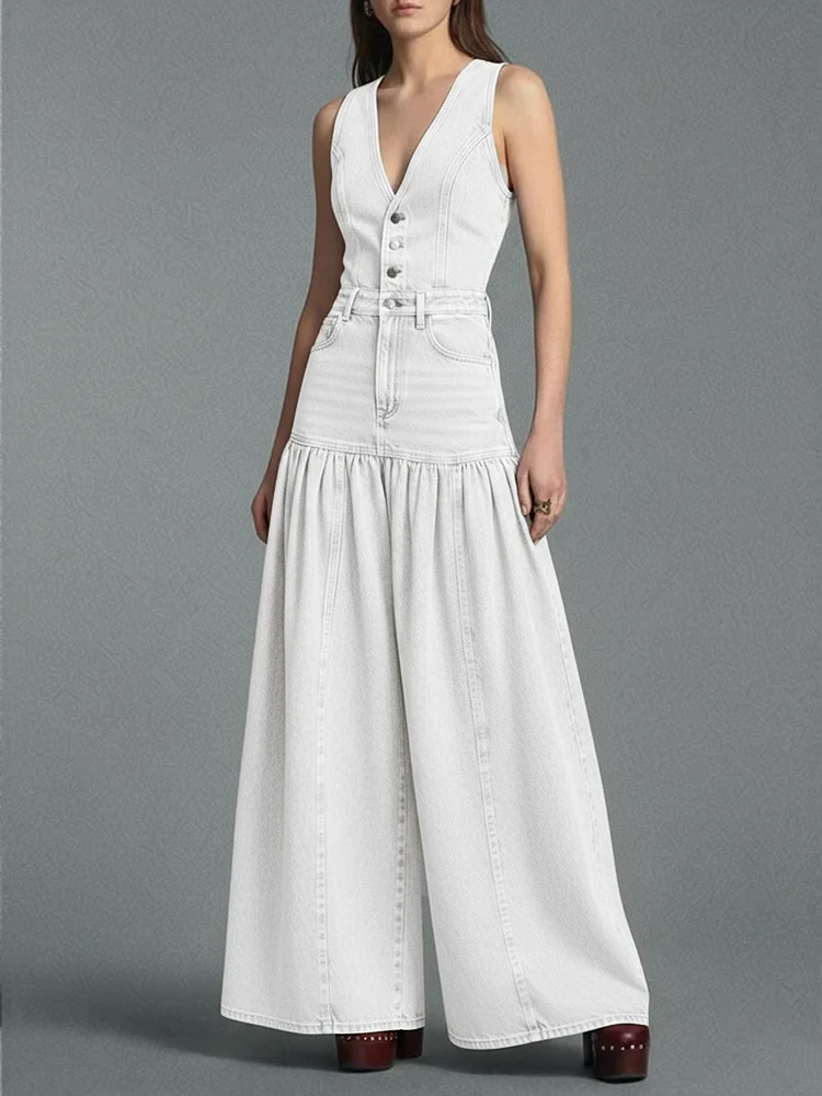 Lässiger Damen-Jeansoverall mit weitem Bein - Image 5