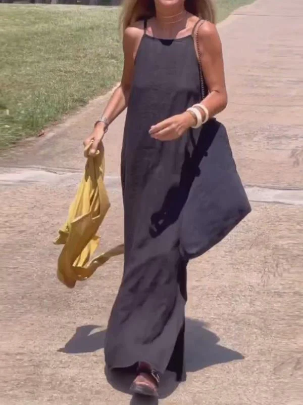 Lässiges langes Kleid aus Baumwolle und Leinen für Damen - Image 2