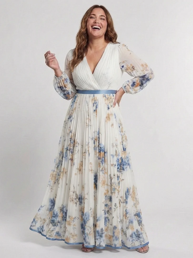 Lavinia | Maxikleid mit langen Ärmeln und V-Ausschnitt in Blumenmuster - Image 4
