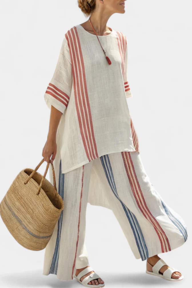 Ludovica – schickes, mehrfarbiges gestreiftes Top und mediterrane Hosen