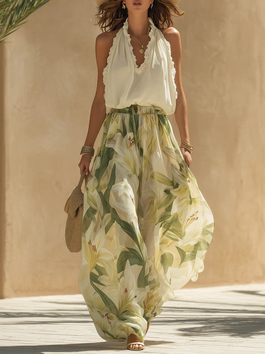 Lysandra | Fluide Druck Ensemble Elegantes Lilie