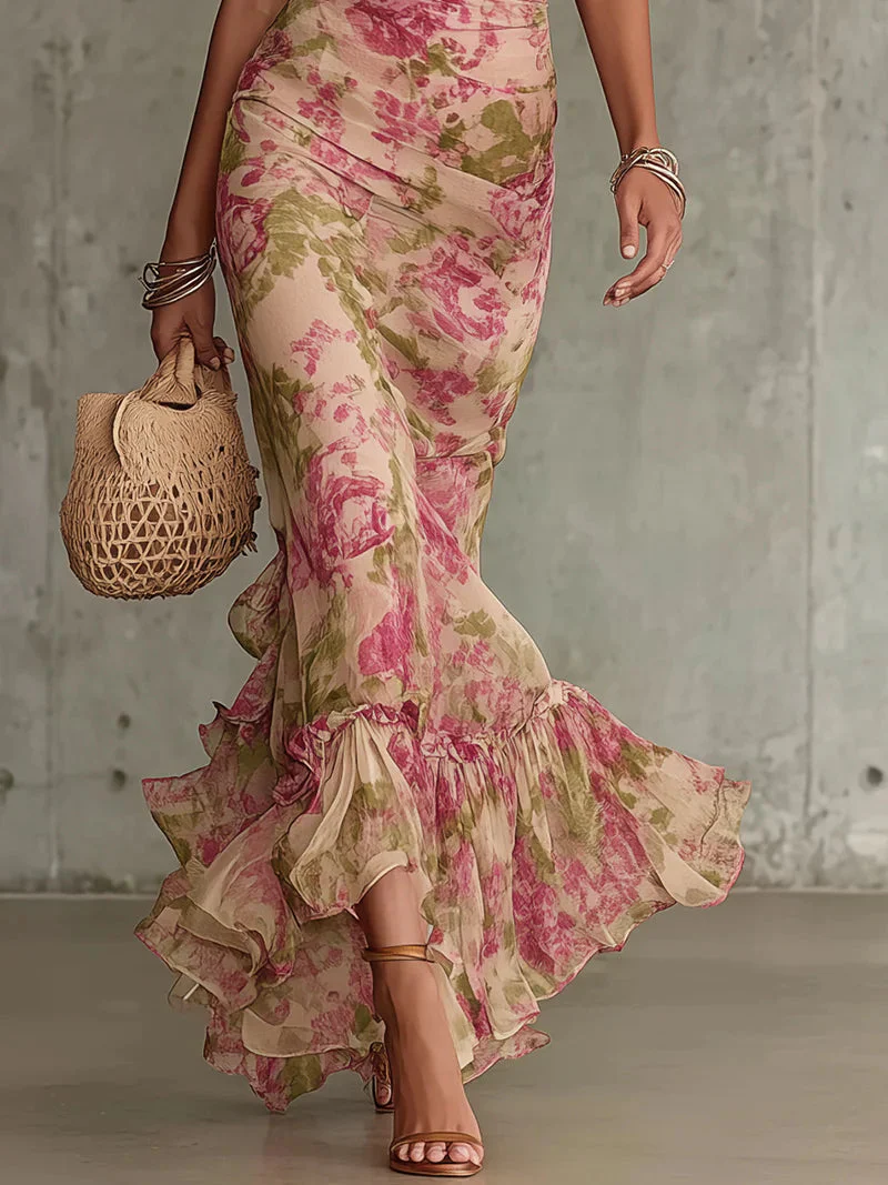 Mae | Retro Floral Puff Sleeve Maxi Kleid - Image 3
