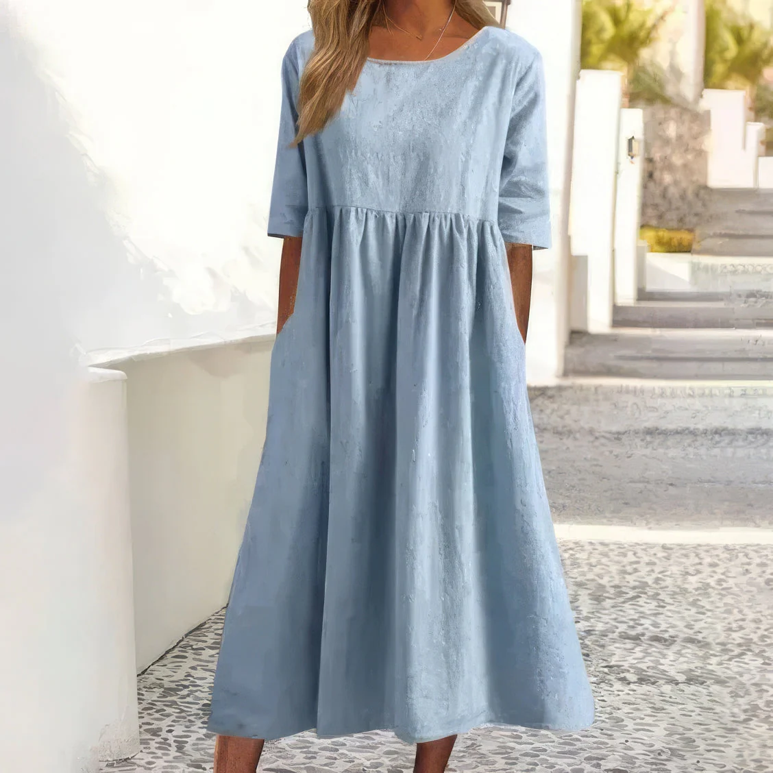 Maikee™ - Baumwollkleid mit Rundhalsausschnitt und Taschen
