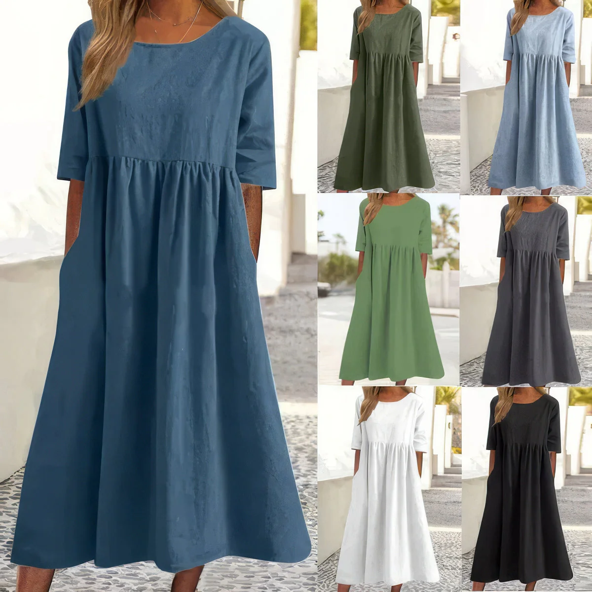 Maikee™ - Baumwollkleid mit Rundhalsausschnitt und Taschen - Image 10