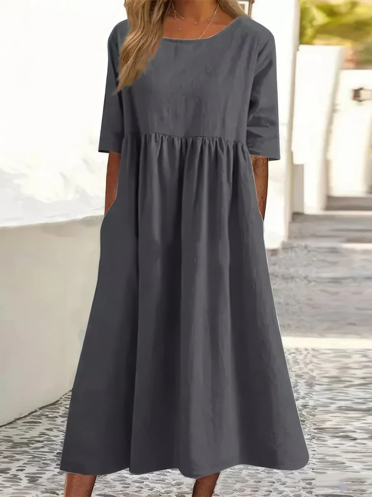 Maikee™ - Baumwollkleid mit Rundhalsausschnitt und Taschen - Image 3
