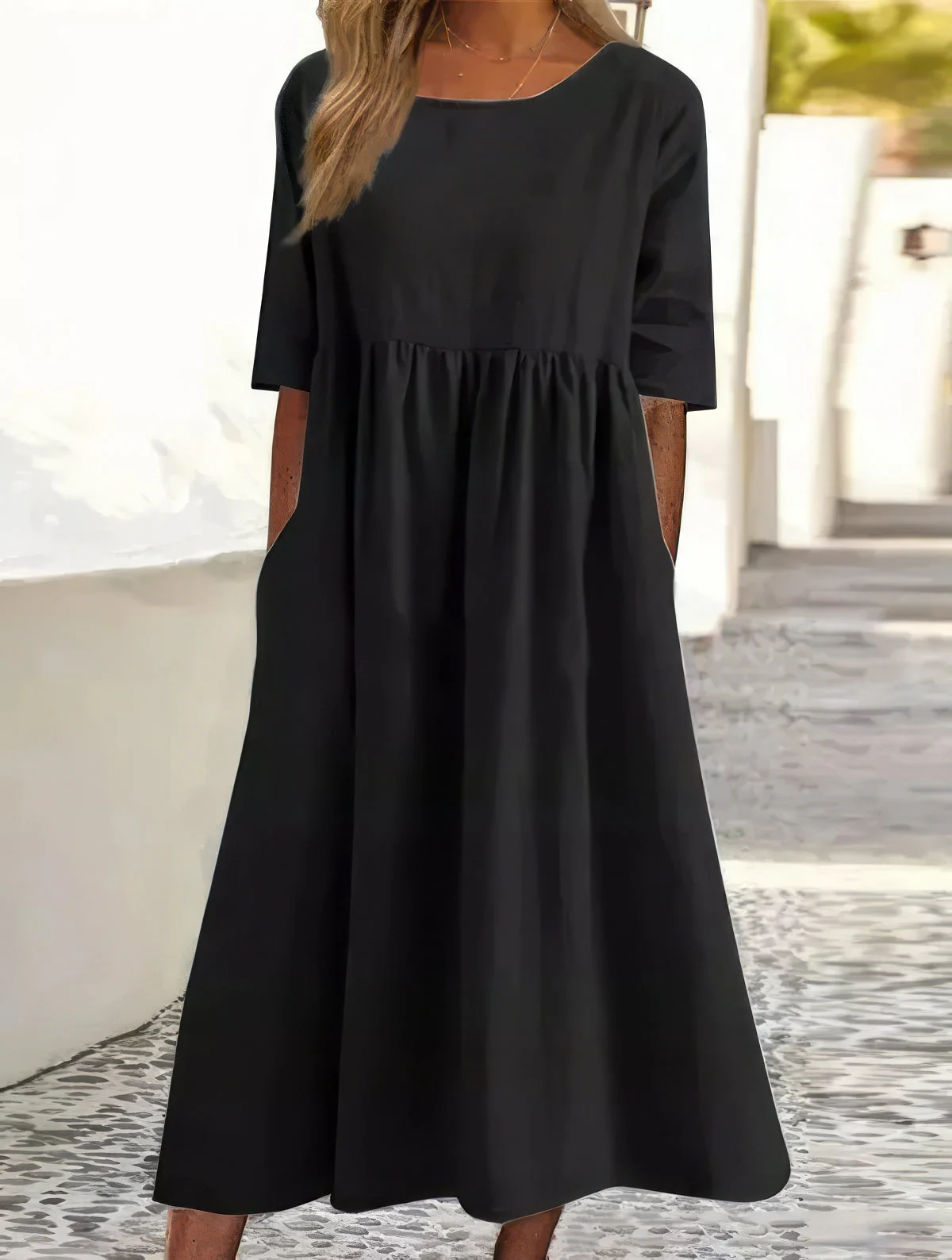 Maikee™ - Baumwollkleid mit Rundhalsausschnitt und Taschen - Image 4