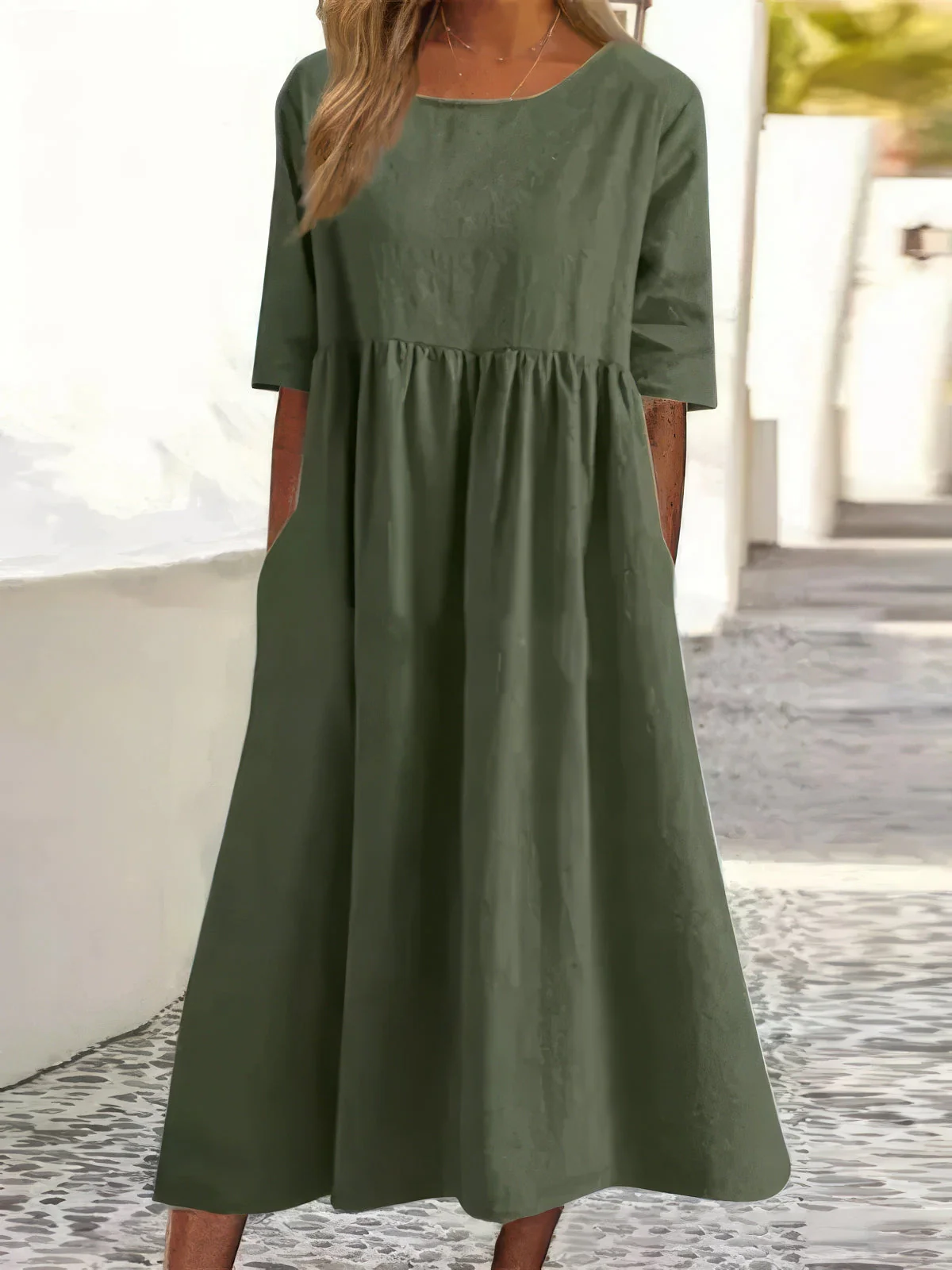 Maikee™ - Baumwollkleid mit Rundhalsausschnitt und Taschen - Image 5