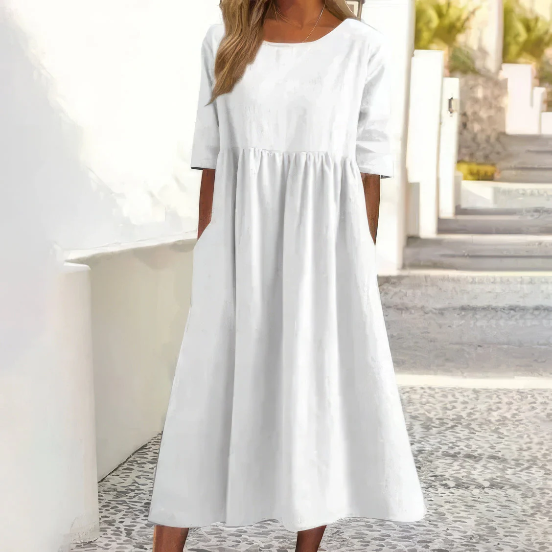Maikee™ - Baumwollkleid mit Rundhalsausschnitt und Taschen - Image 7