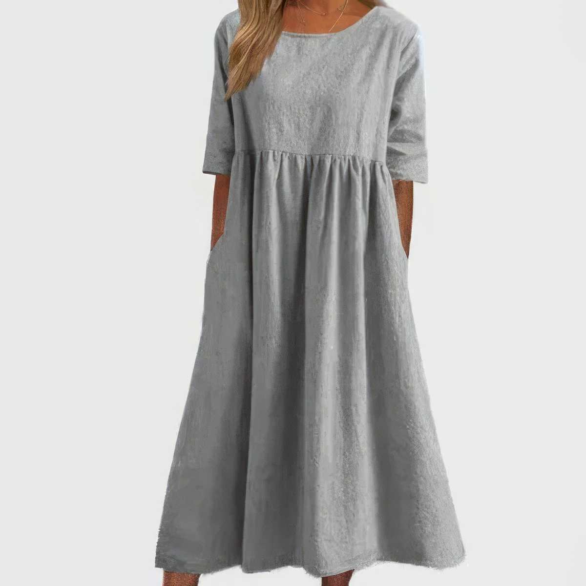 Maikee™ - Baumwollkleid mit Rundhalsausschnitt und Taschen - Image 9