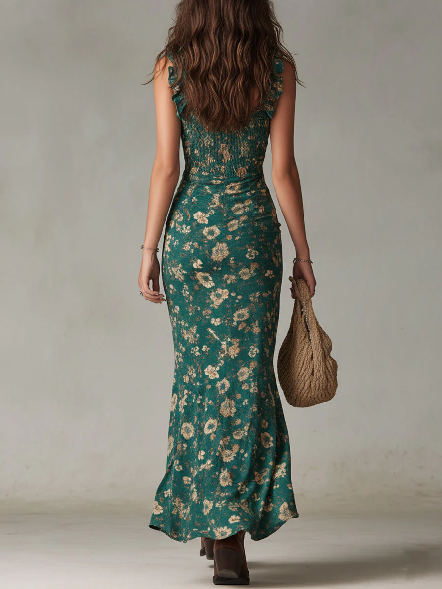 Maya™ | Boho Retro Rüschensleeves Maxikleid mit hohem Schlitz - Image 3