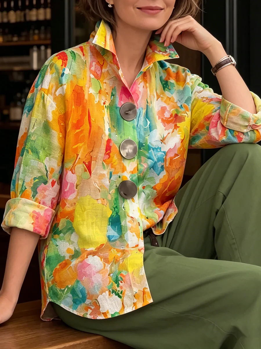 Metal-Button-Shirt mit künstlerischem Aquarell-Palette-Druck - Image 2