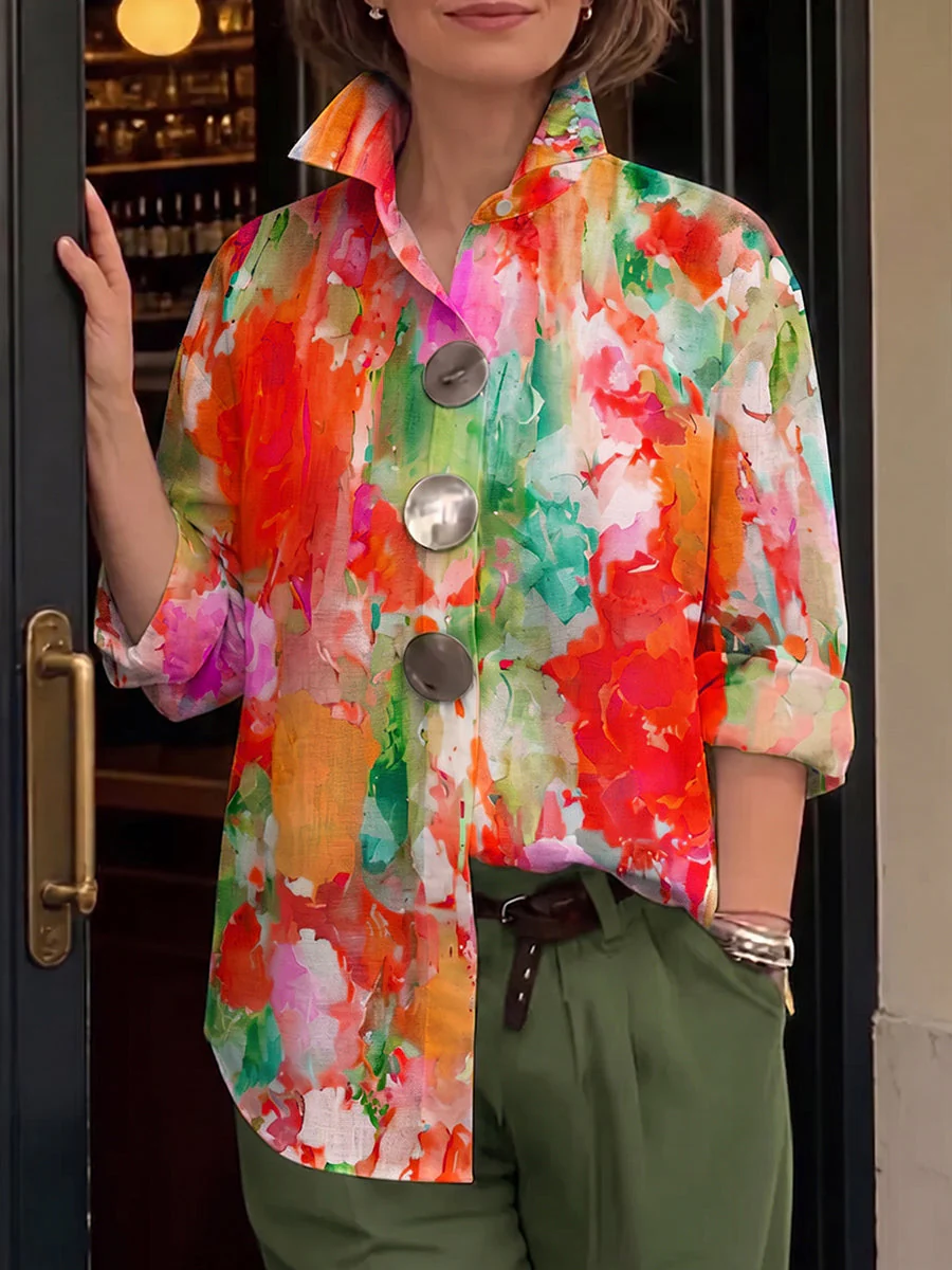 Metal-Button-Shirt mit künstlerischem Aquarell-Palette-Druck - Image 5