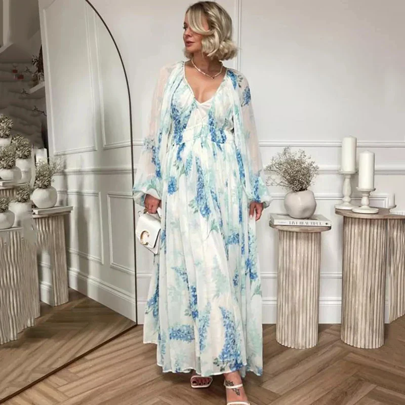 Nora – Blaues Ozean Maxi Kleid
