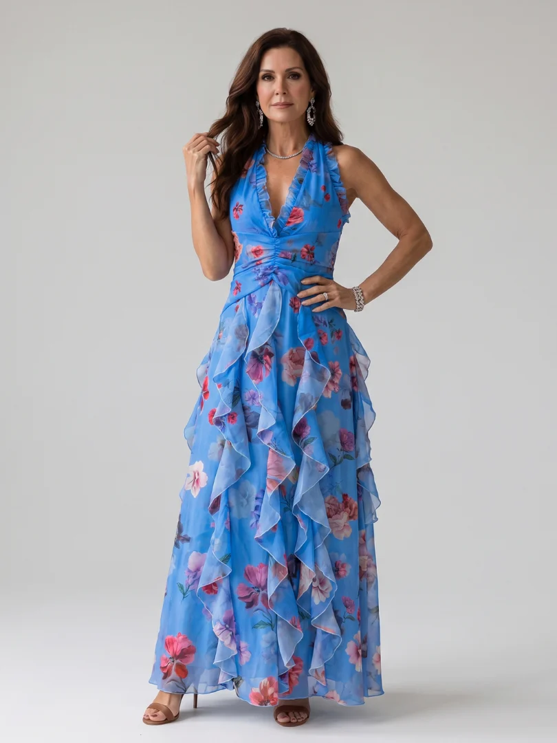 Nori | Halter Neck Rüschentop Floral Maxi Kleid - Image 5