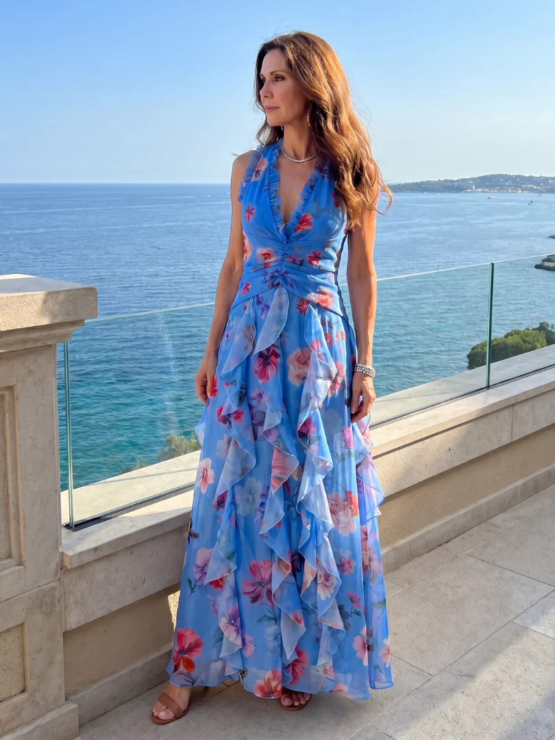Nori | Halter Neck Rüschentop Floral Maxi Kleid - Image 8