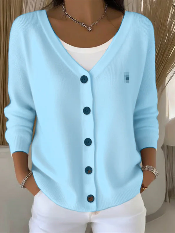 Olivia™ - Langarm V-Ausschnitt Knopf Pullover - Image 2