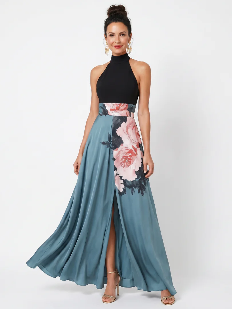 Olympas | Halter-Bodice Floral Rock Maxi Kleid