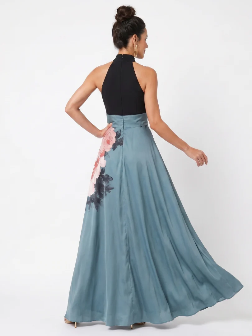 Olympas | Halter-Bodice Floral Rock Maxi Kleid - Image 4