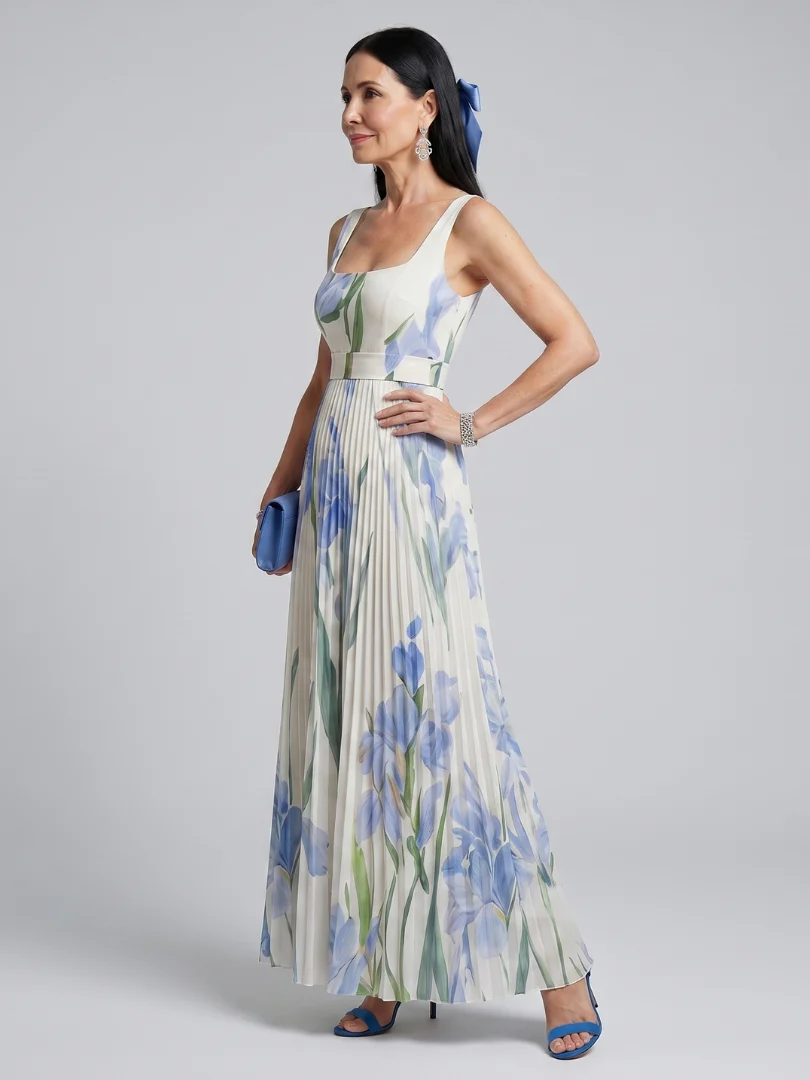 Ophelia | Ärmelloses Midi-Kleid mit quadratischem Ausschnitt und Blumenmuster - Image 2