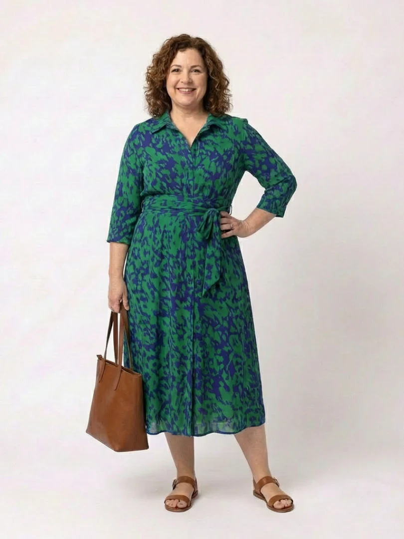 Oriana | Midi-Kleid mit Kragen, langen Ärmeln und Taillengürtel - Image 5