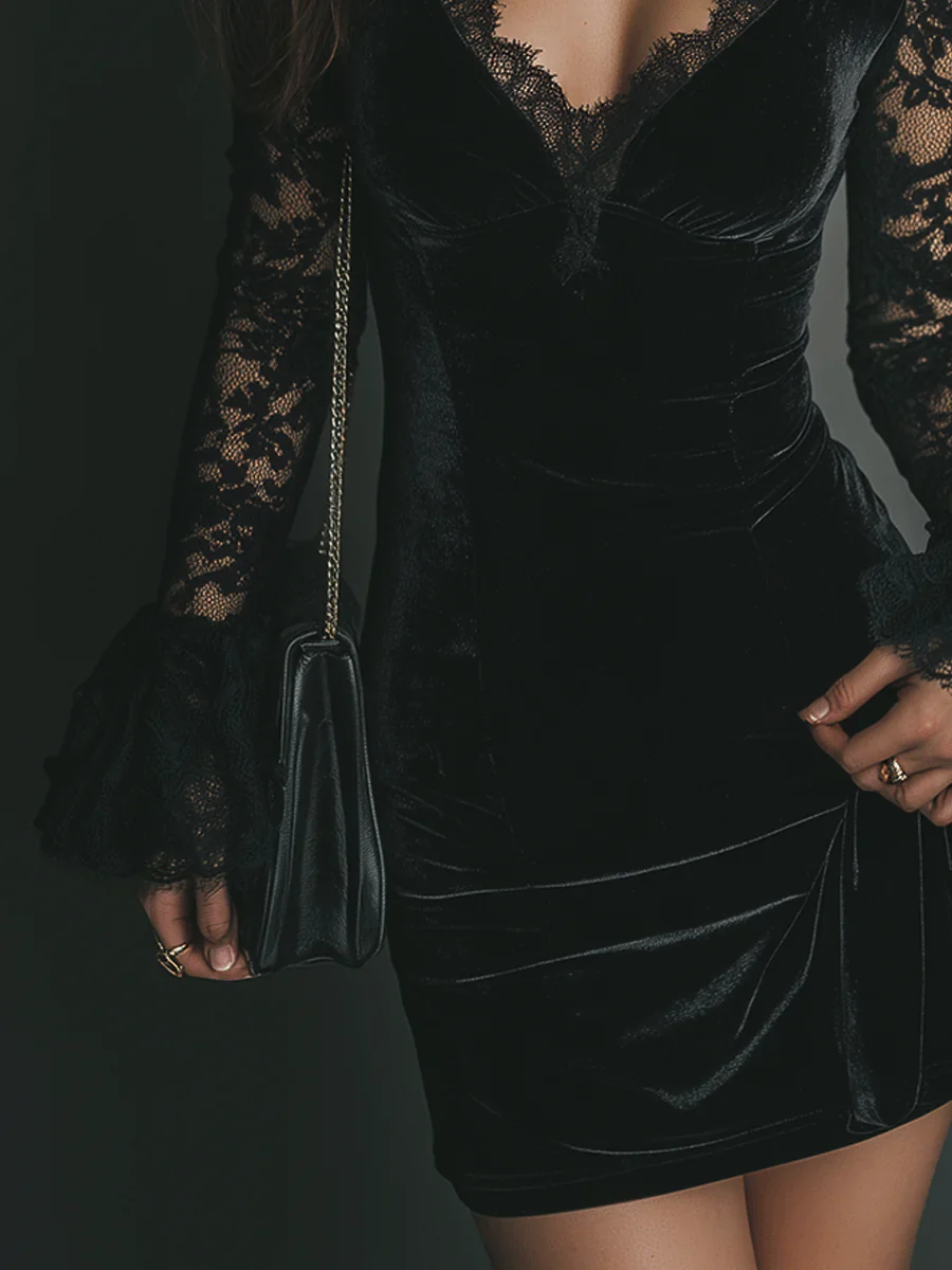 Orinthia – Samt-Minikleid mit Spitzenbesatz - Image 5