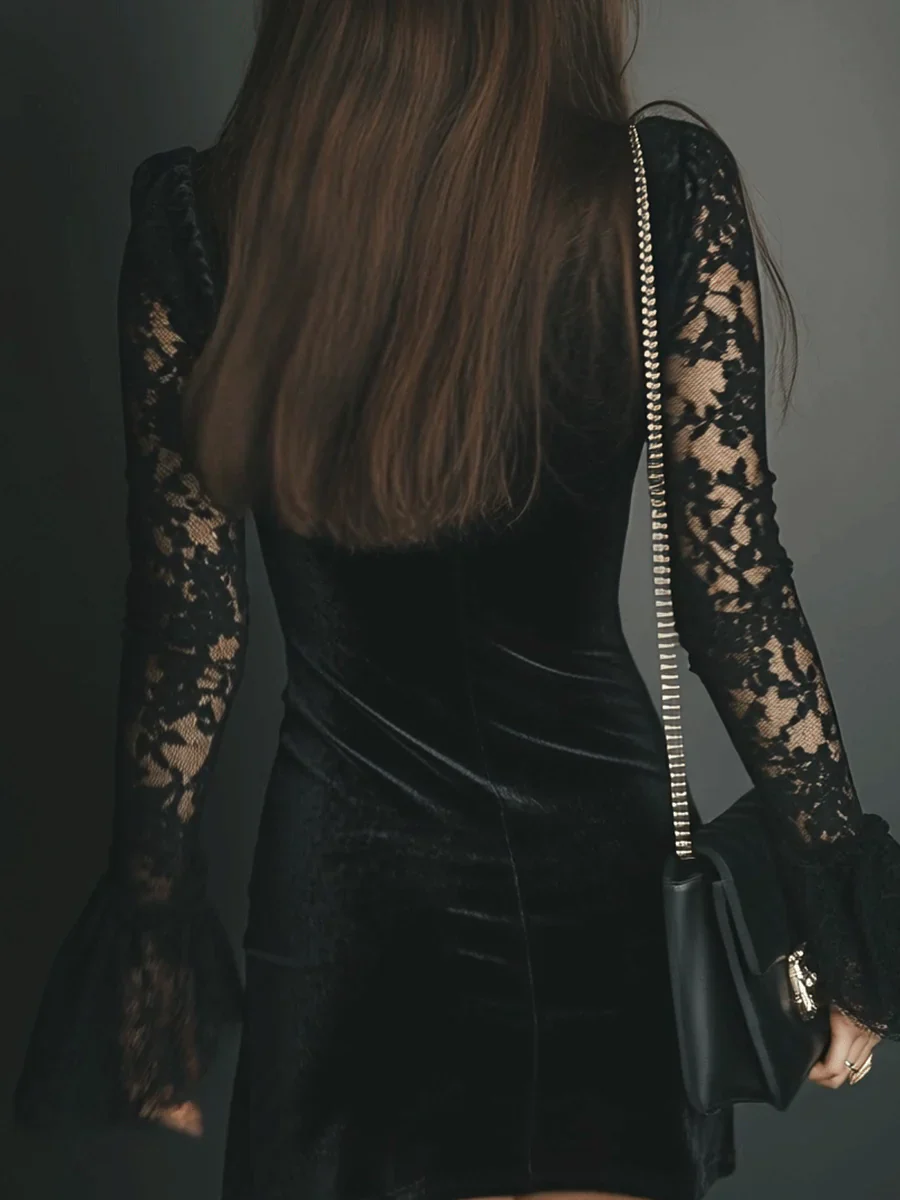 Orinthia – Samt-Minikleid mit Spitzenbesatz - Image 6