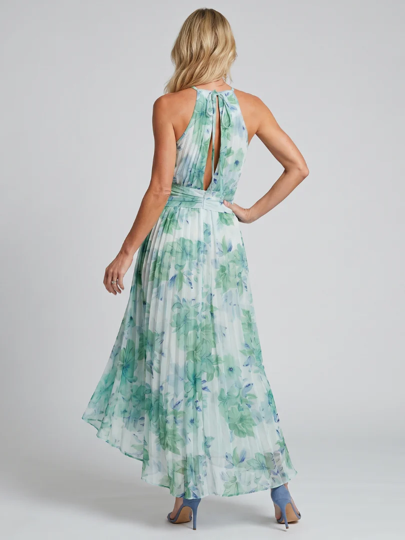 Portia | Plissiertes Halfter Kleid mit weichem Blumenmuster in Midi-Länge - Image 4