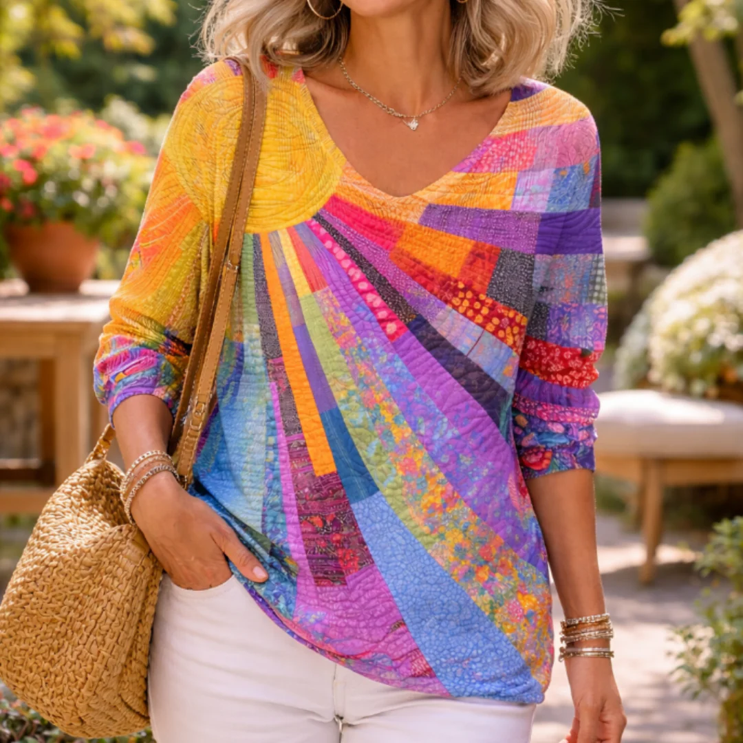 Retro Buntes Patchwork T-Shirt - Image 4