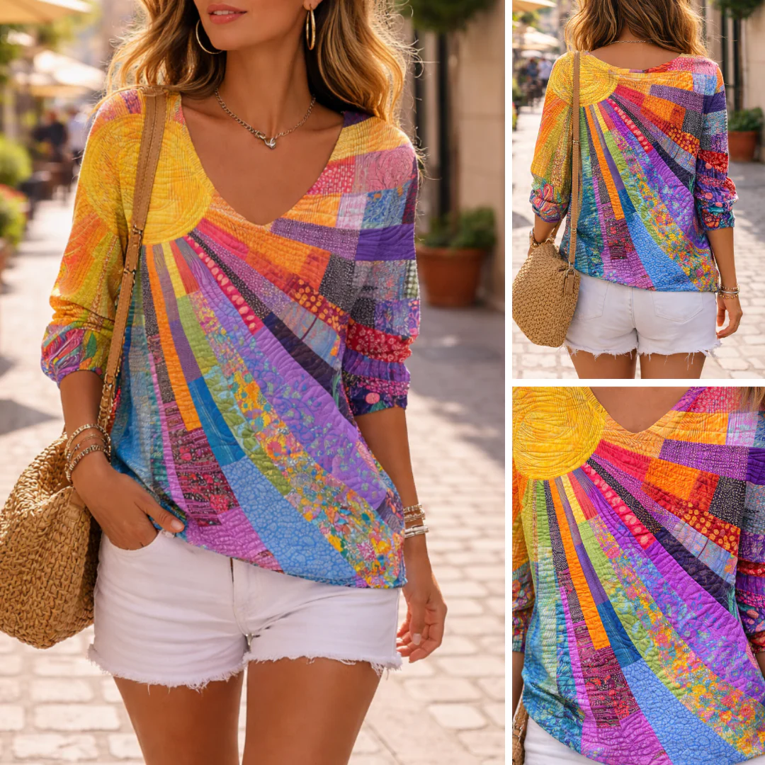 Retro Buntes Patchwork T-Shirt - Image 5