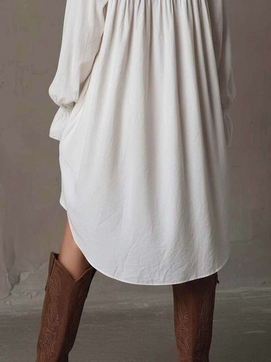 Retro-Stil Spitzen Unregelmäßiger Saum Langärmliges Mini-Kleid - Image 3