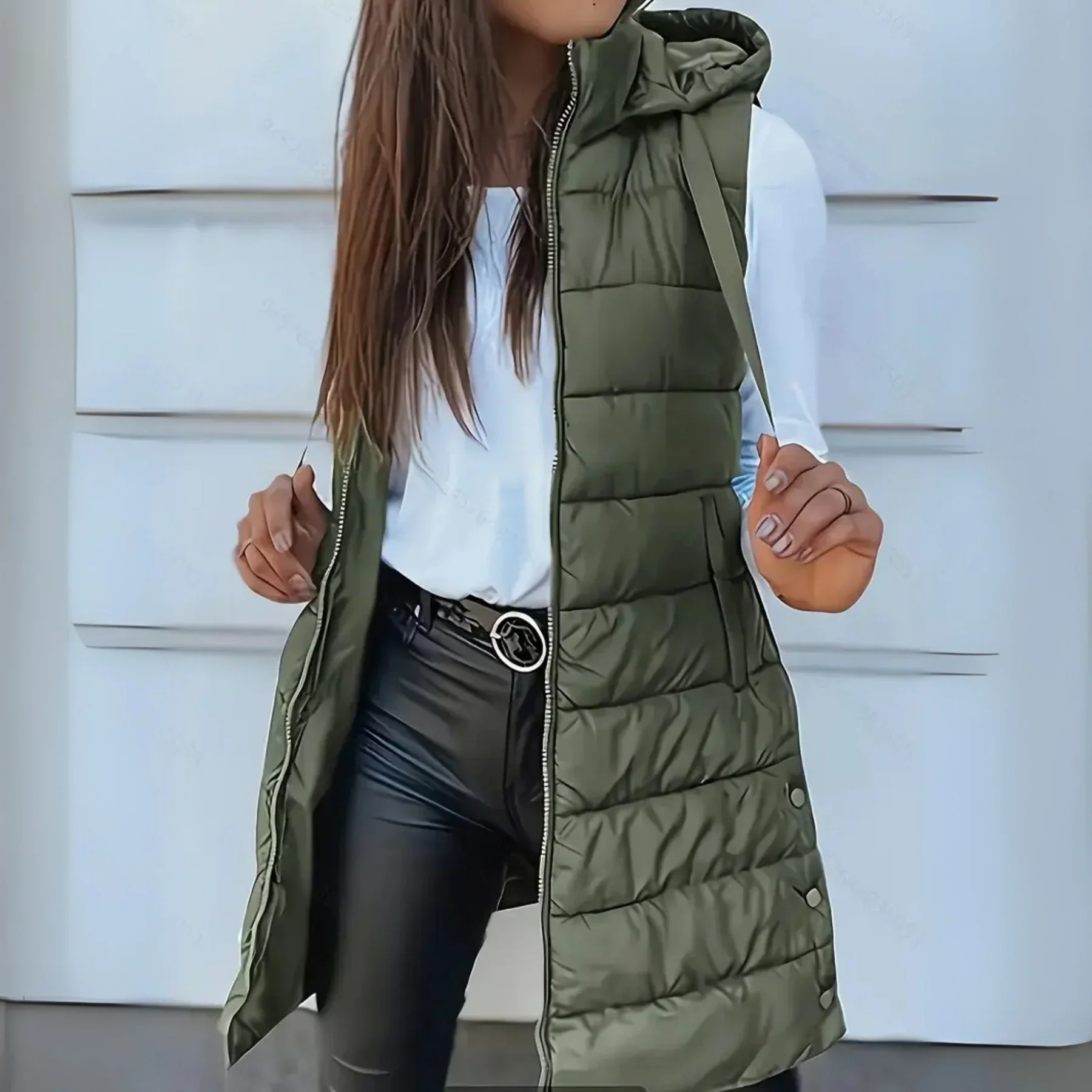Romy™ - Lässige ärmellose Kapuzenlange Pufferweste - Image 3