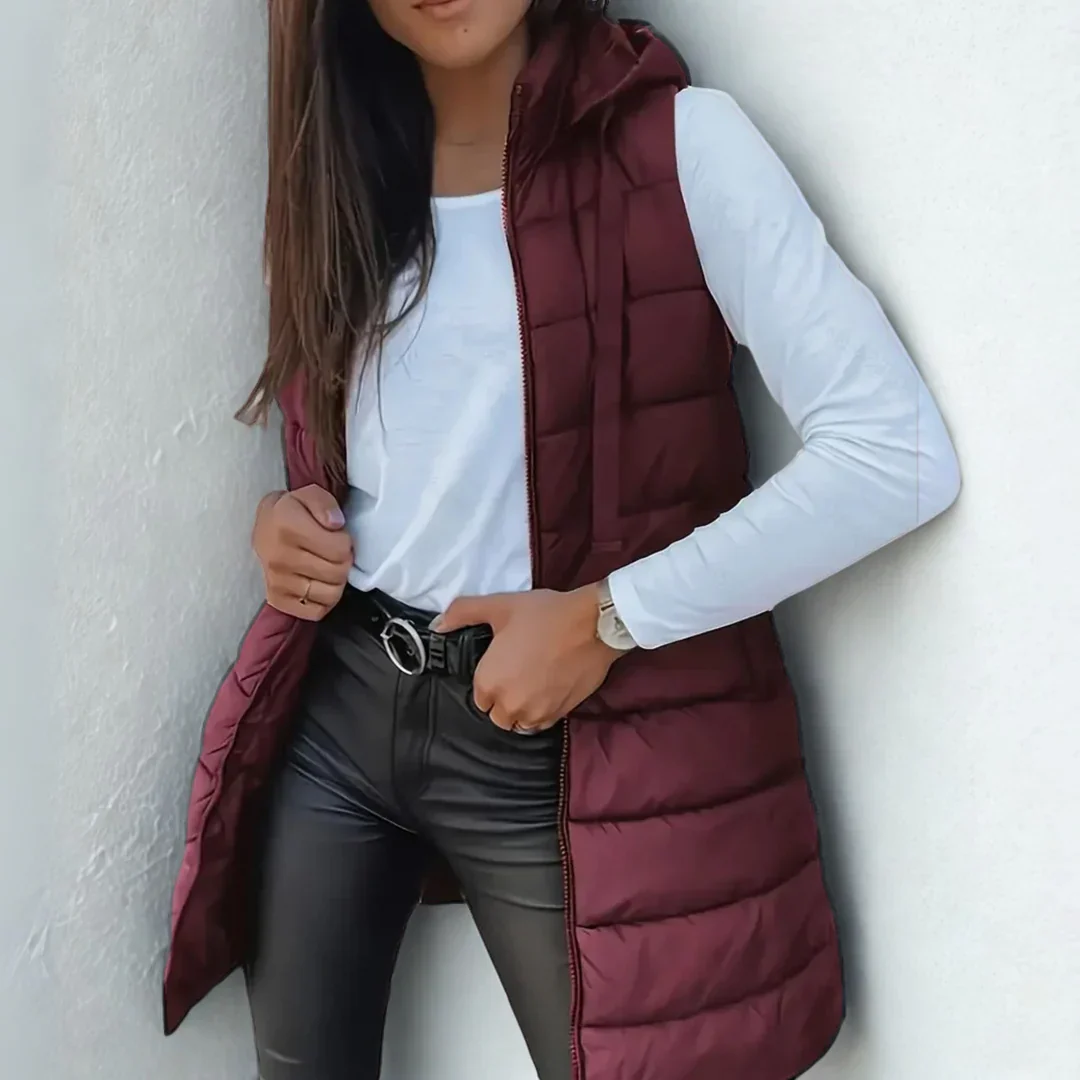Romy™ - Lässige ärmellose Kapuzenlange Pufferweste - Image 7