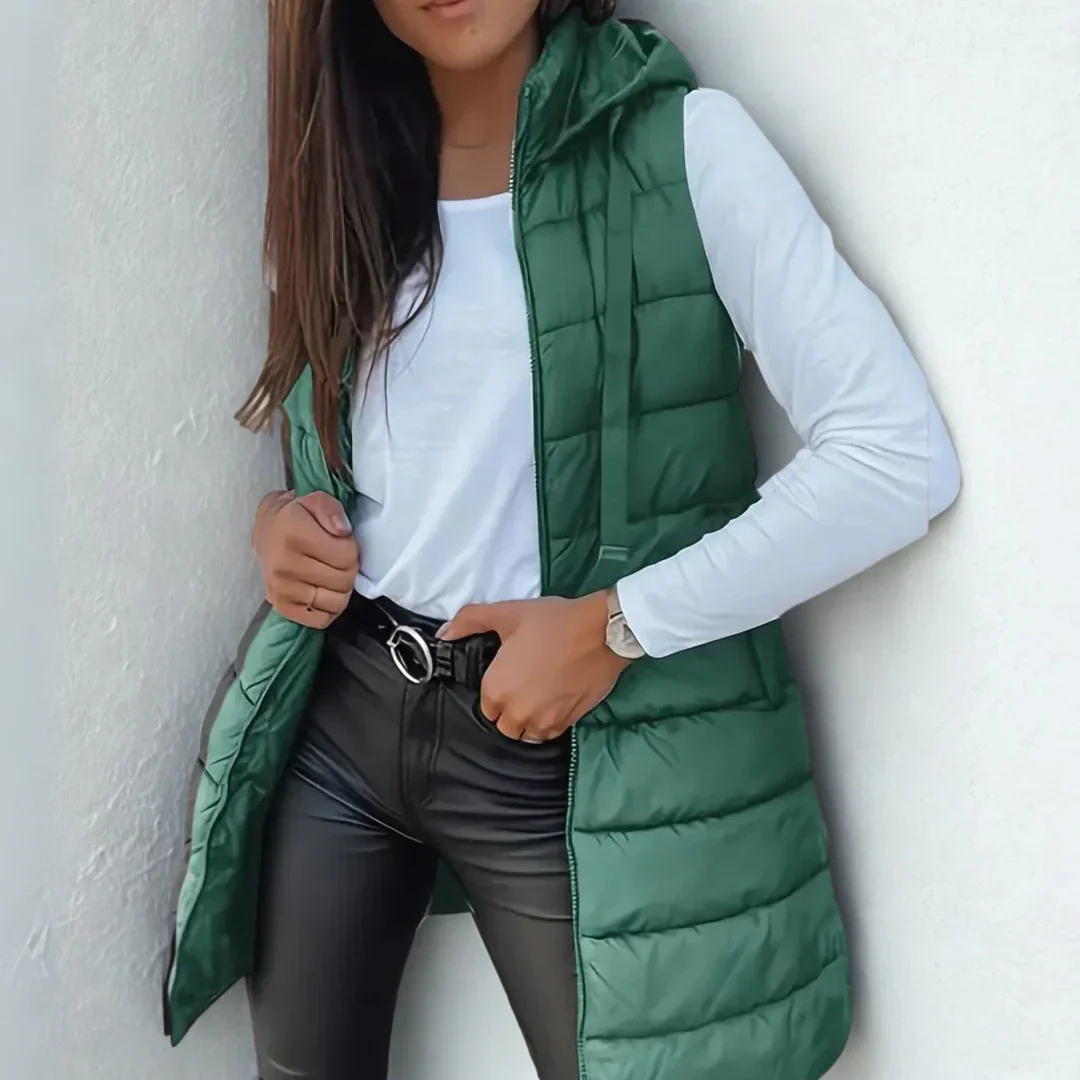 Romy™ - Lässige ärmellose Kapuzenlange Pufferweste - Image 9