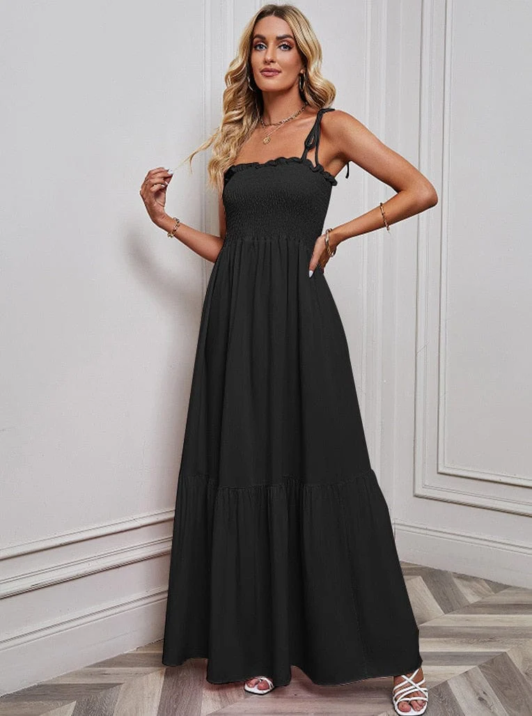 Saar™ Schwarzes Einfaches Maxi Kleid Mit Spaghetti-Trägern - Image 2