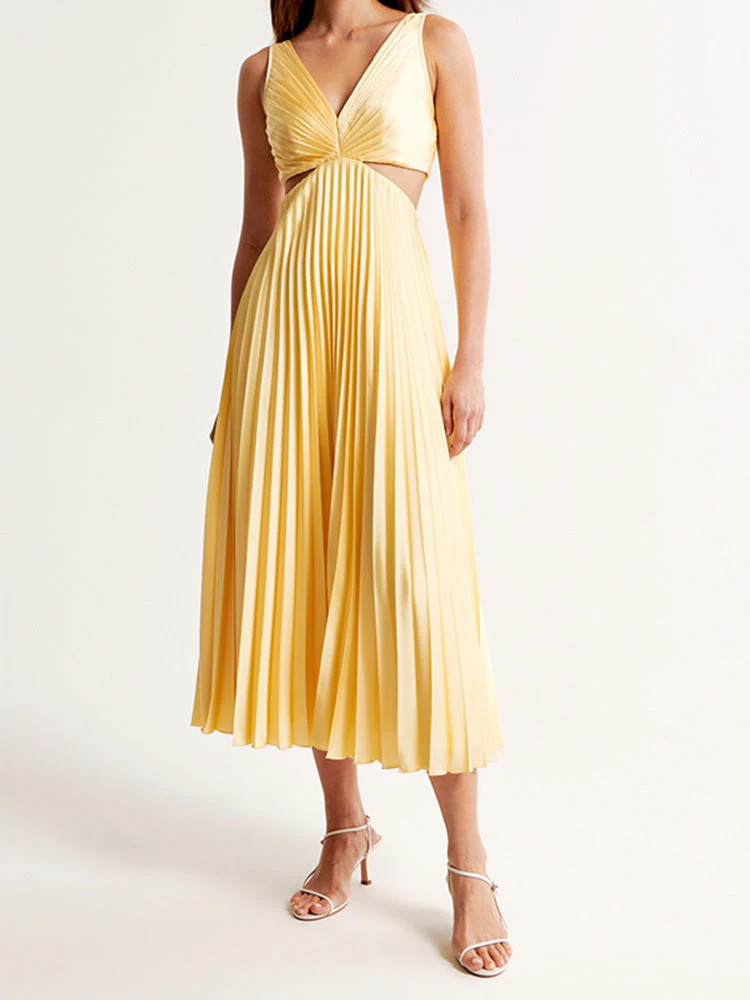 Sarai - Trendy V-Ausschnitt Maxikleid in einfarbiger Ausführung - Image 3