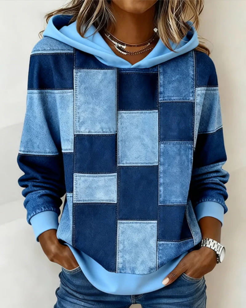 Schicker Langarm-Karierten Hoodie