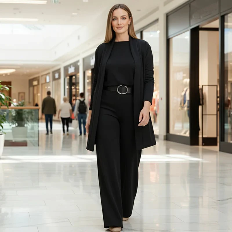 Schickes 3-teiliges Ensemble: Langer Cardigan, Top und Hose - Image 10