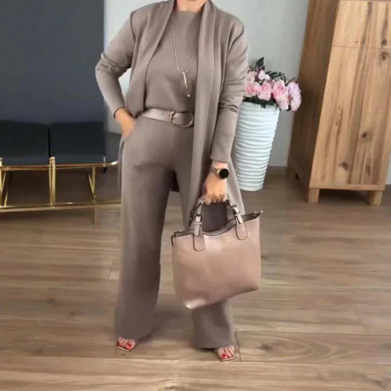 Schickes 3-teiliges Ensemble: Langer Cardigan, Top und Hose - Image 12
