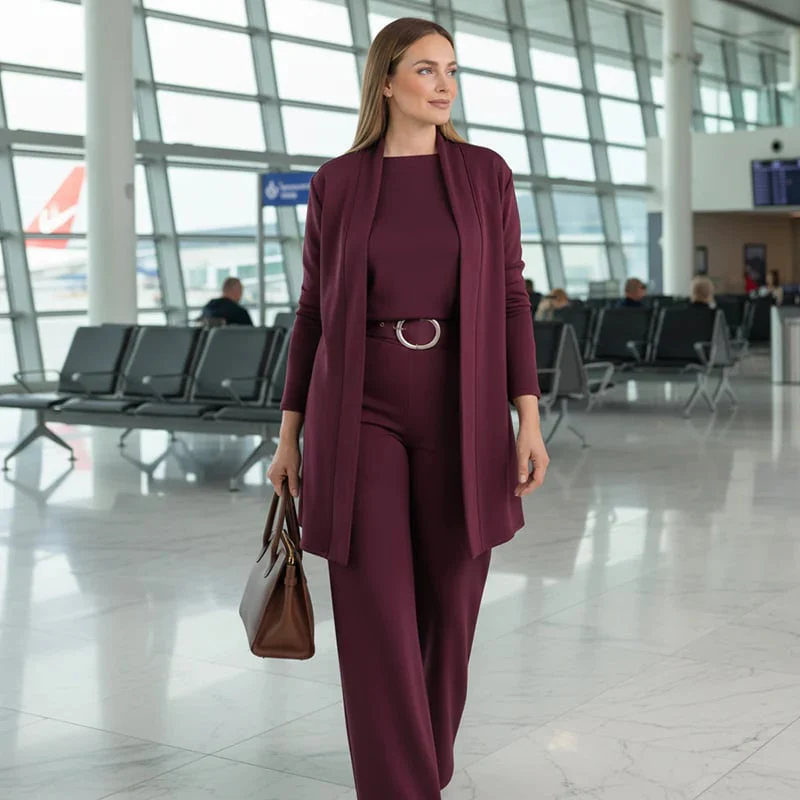 Schickes 3-teiliges Ensemble: Langer Cardigan, Top und Hose - Image 6