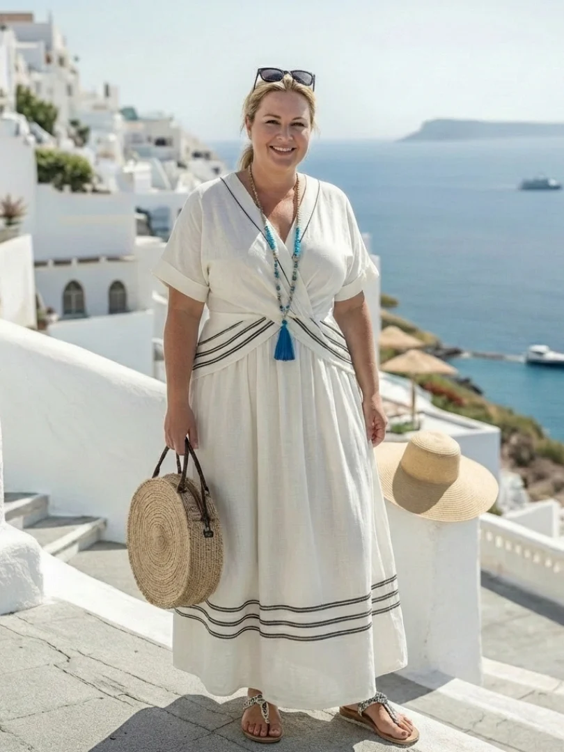 Seren | Midi-Kleid mit kurzem Ärmel und V-Ausschnitt im Wickelstil - Image 3