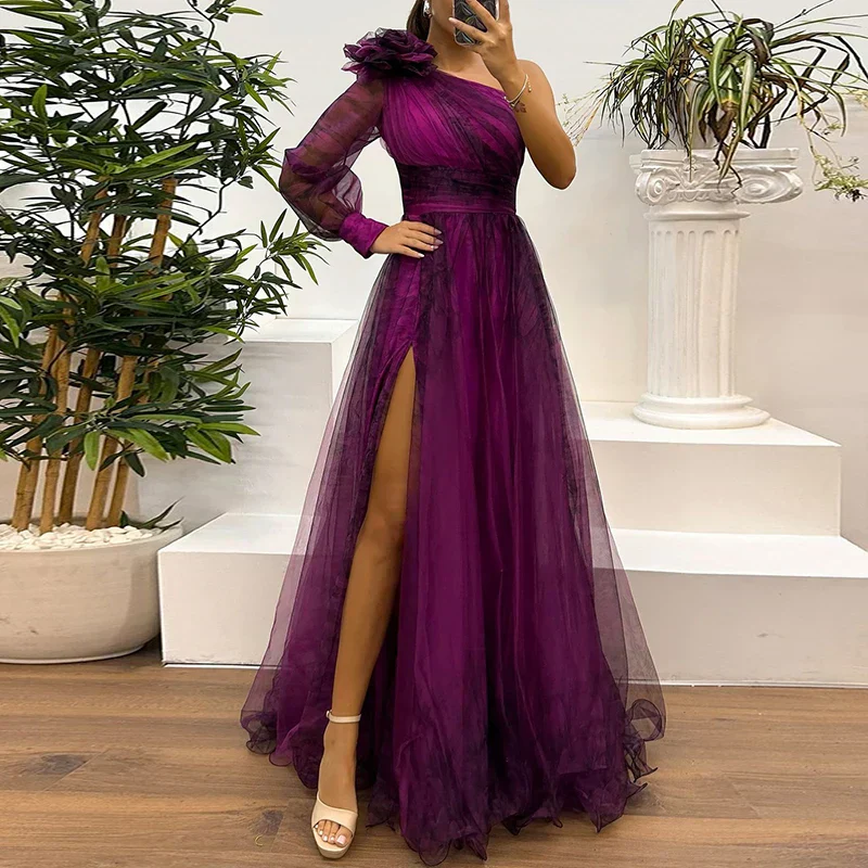 Sienna – Trendy Maxikleid mit einem Schulter und Netzdruck - Image 2
