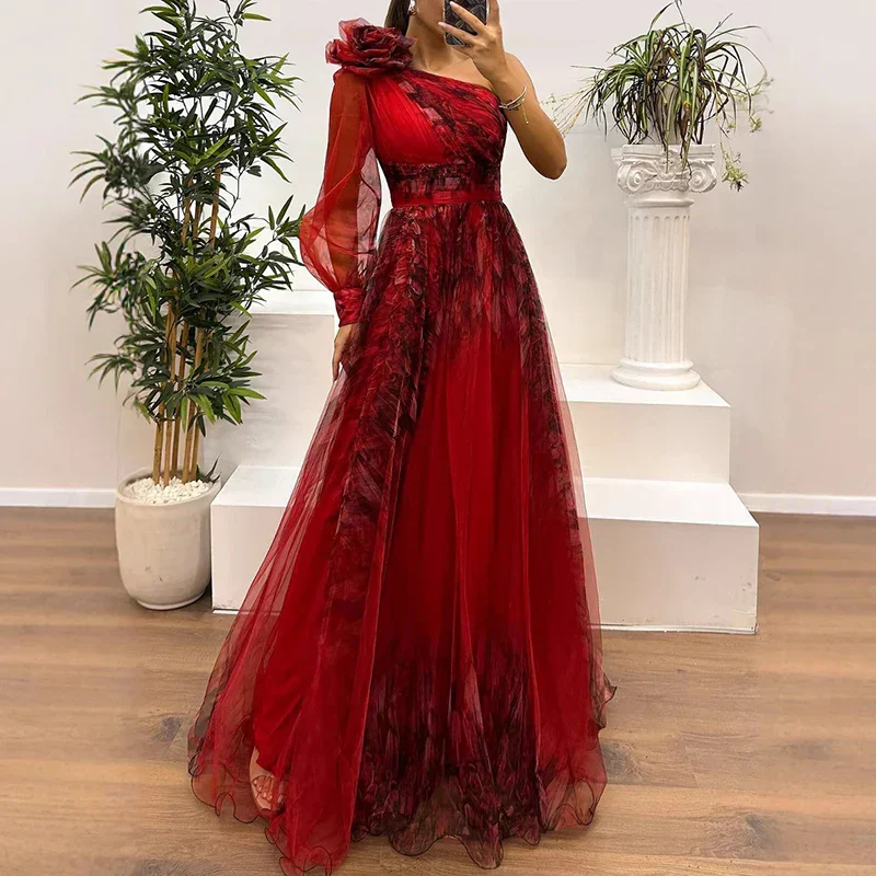 Sienna – Trendy Maxikleid mit einem Schulter und Netzdruck - Image 3